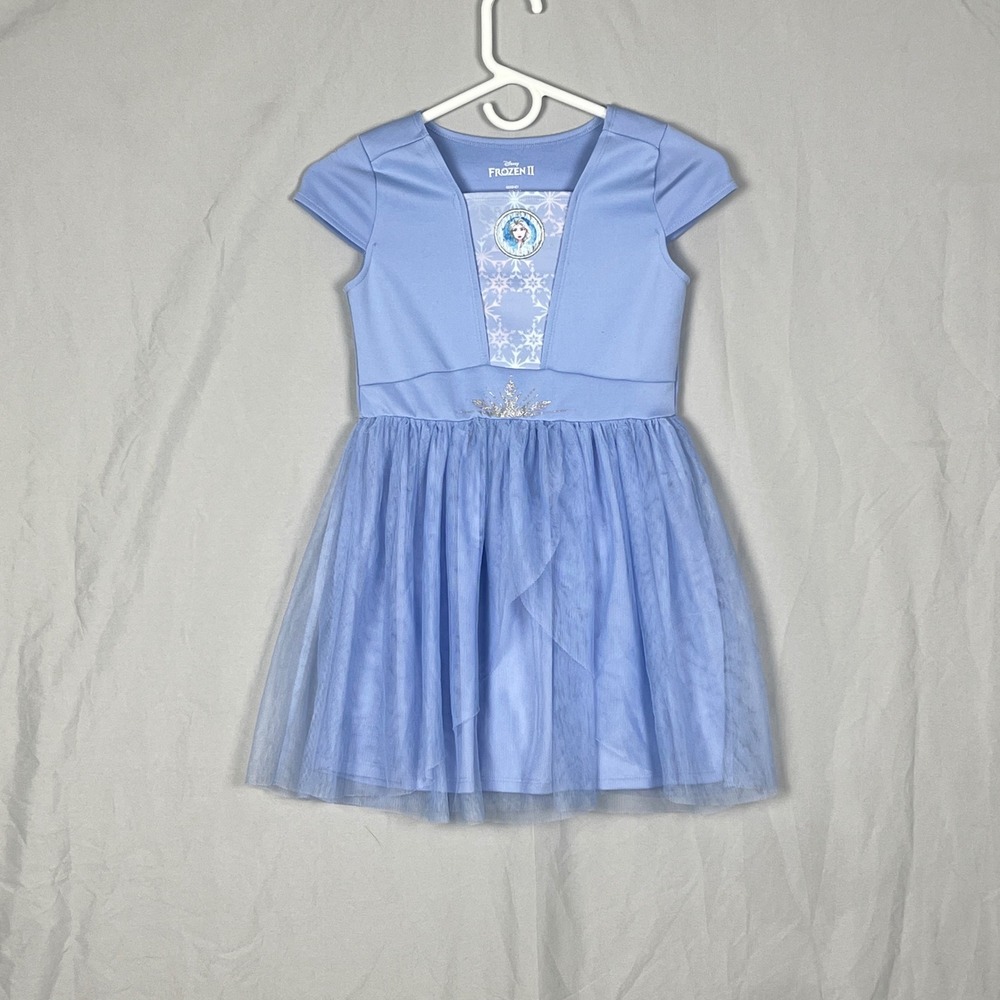 Disney Frozen II Elsa Dress Kids M 7/8 Tulle Skirt Snowflake Blue Costume Play